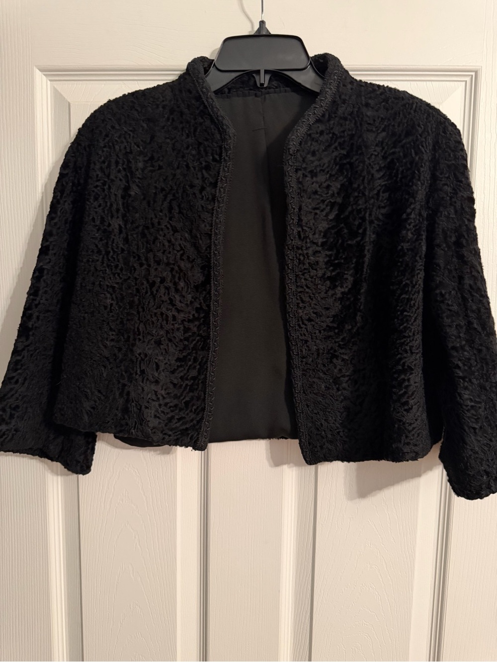 Vintage Black Persian Lamb Fur Bolero Cropped Shrug Jacket-M
